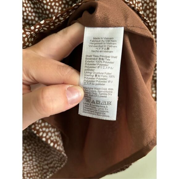 J. Crew Factory SZ XS Brown and White Ruffle Button Up Blouse Preppy Careerwear - Picture 7 of 7